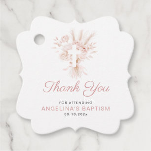 boho dusty rose pampas floral baptism favor tags