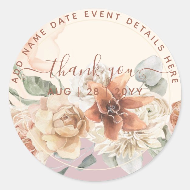 Boho Dusty Rose Pampas Grass Thank You Favor       Classic Round Sticker