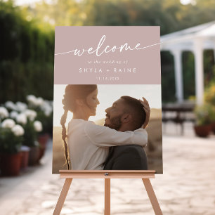 Boho Dusty Rose Pink Photo Wedding Welcome Sign