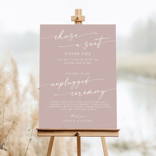 Boho Dusty Rose Pink Seat Unplugged Ceremony Sign