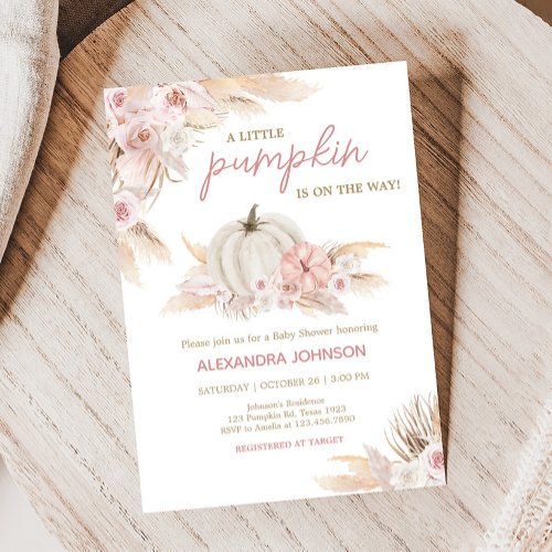 Boho Dusty Rose Pumpkin Baby Shower  Invitation