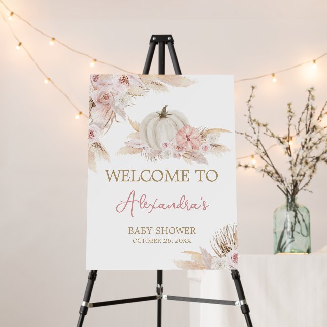 Boho Dusty Rose Pumpkin Welcome Sign (In Situ (Stand))