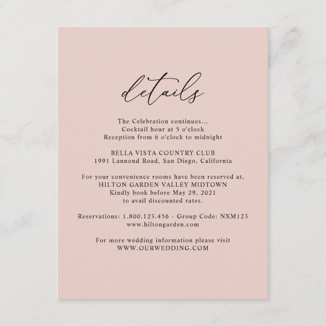 Boho Dusty Rose Wedding Details Enclosure Card (Front)
