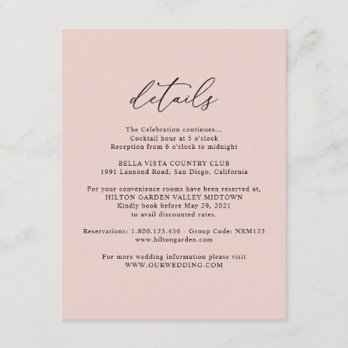 Boho Dusty Rose Wedding Details Enclosure Card