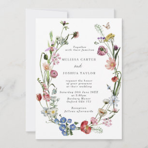 Boho Dutch Wild Flowers & Butterflies Wedding Invitation