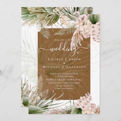 BOHO Earth Color Pampas Grass Wedding Invitation