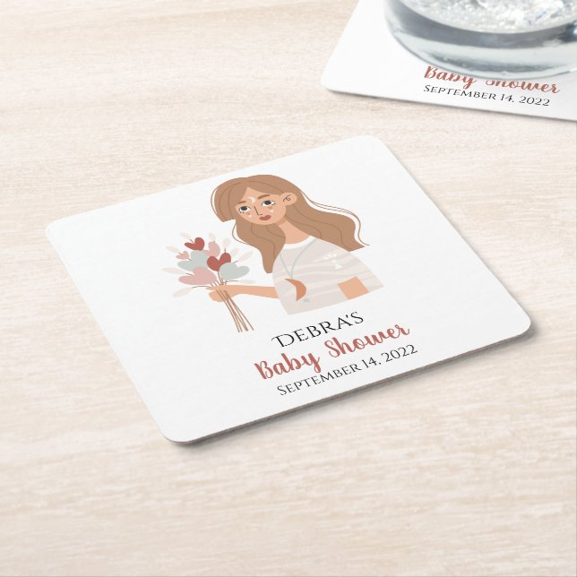 Boho earth mother bouquet of hearts customize  square paper coaster (Angled)