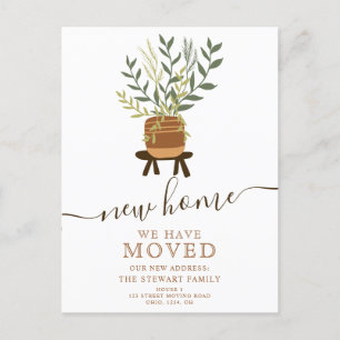 Boho earth retro house plant pot new home moving announcement postcard