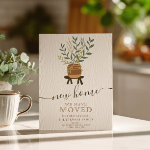Boho earth retro house plant pot new home moving announcement postcard