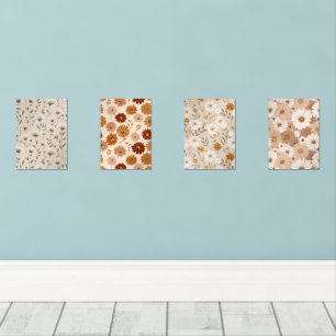 Boho Earth Tone Daisy Tan Floral Pattern Wall Art Sets