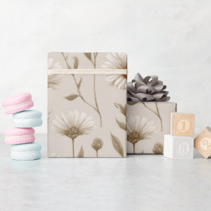 Boho Earth Tone Daisy Tan Floral Pattern Wrapping Paper