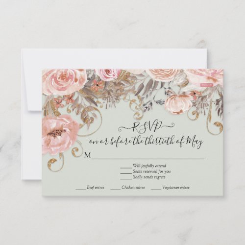 Boho Earth Tone Floral Peach Roses Sage Green RSVP