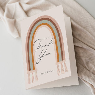 Boho Earth Tone Rainbow Baby Shower Letterpress Thank You Card