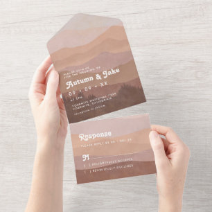 Boho Earth Tones Mountains & Forest Wedding Retro All In One Invitation