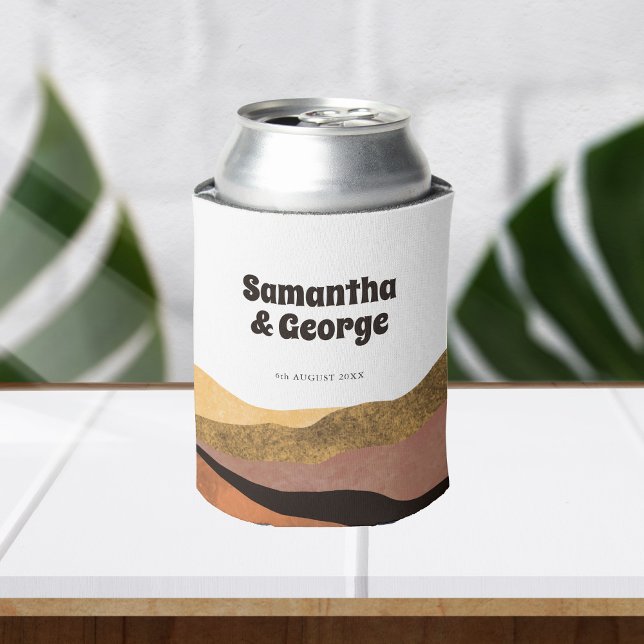 Boho Earth Tones Retro Typography Wedding Favors Can Cooler (Creator Uploaded)