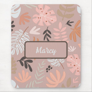 Boho Earthtone Tropical Leaves Personalized Mouse Pad