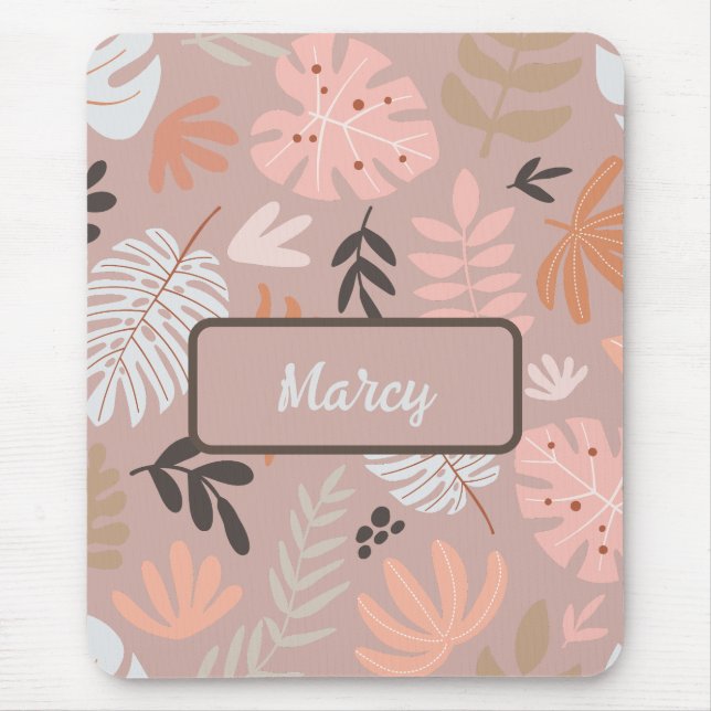 Boho Earthtone Tropical Leaves Personalized Mouse Pad (Front)