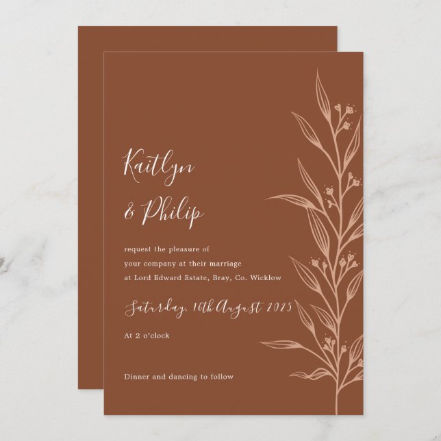 Boho Earthy Botanical Elegant Ivory  Invitation (Front/Back)