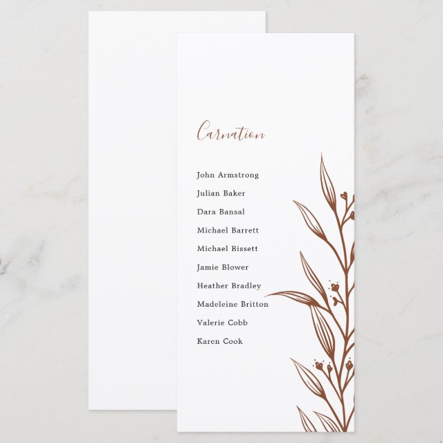 Boho Earthy Botanical Elegant Ivory Table Plan Car (Front/Back)