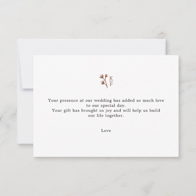 Boho Earthy Botanical Elegant Ivory Thank You Card (Back)