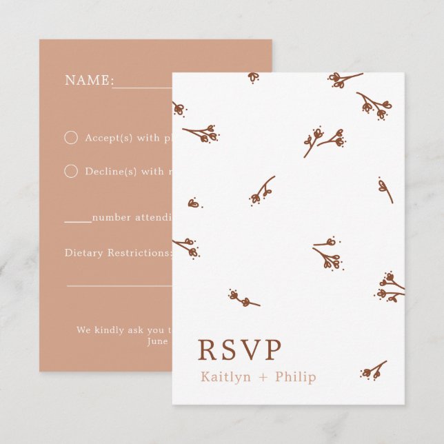 Boho Earthy Botanical Elegant Ivory Wedding White  RSVP Card (Front/Back)