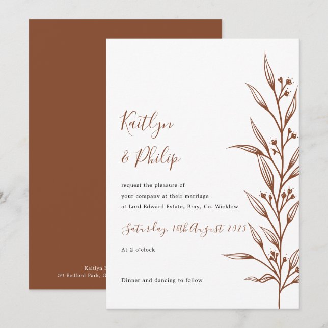 Boho Earthy Botanical Elegant Ivory White Invitation (Front/Back)