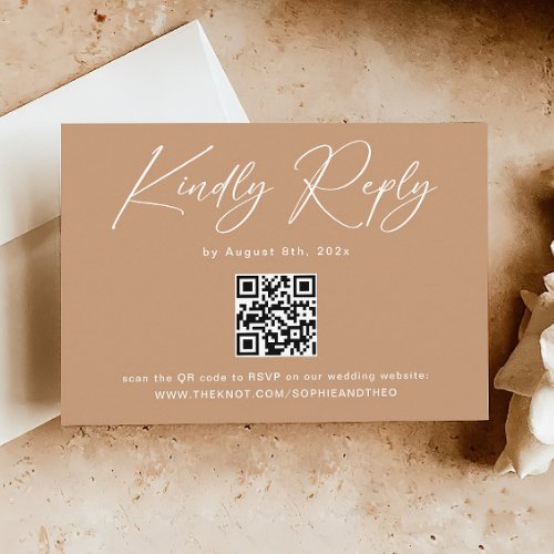 Boho Earthy Brown Wedding RSVP QR Code  Enclosure Card
