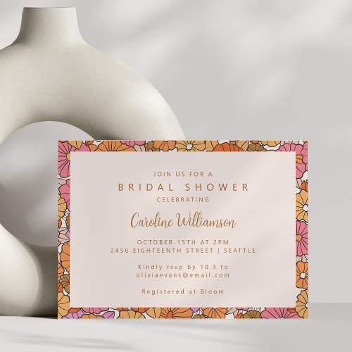 Boho Earthy Burnt Orange Floral Bridal Shower Invitation