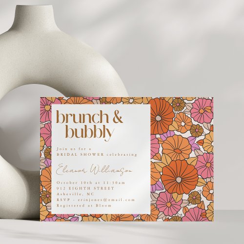 Boho Earthy Burnt Orange Floral Brunch Bubbly Invitation