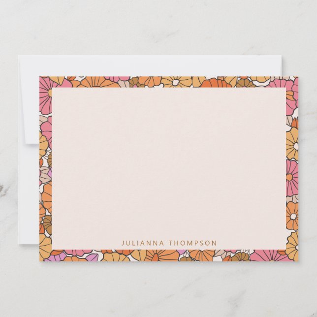 Boho Earthy Burnt Orange Floral Personalized Name Note Card (Front)