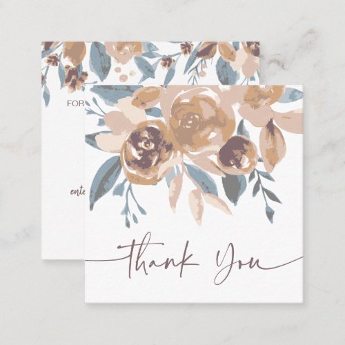 Boho earthy chic floral watercolor order thank you square business card