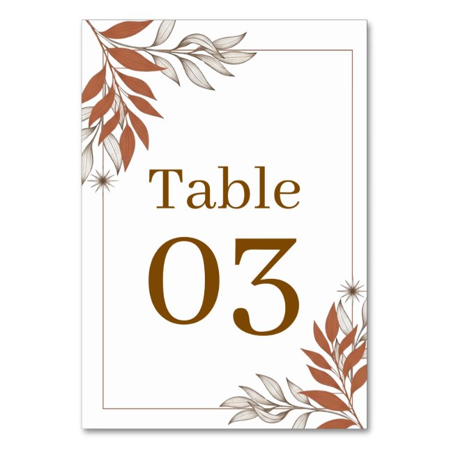 Boho Earthy Clay Leaf Reception Wedding Table  Number (Front)