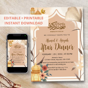 Boho Earthy Floral Iftar Party Invitation