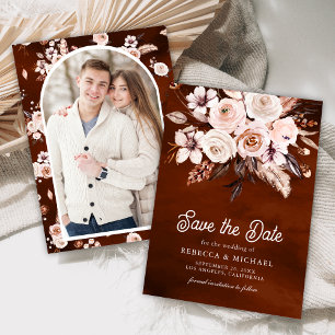 Boho Earthy Floral Photo Terracotta Wedding Save The Date