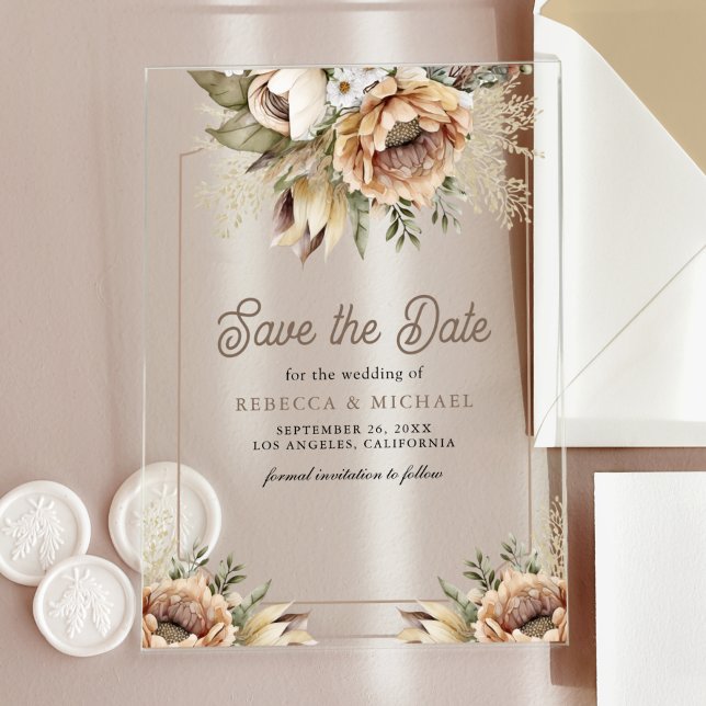 Boho Earthy Floral Taupe Wedding Save the Date (Creator Uploaded)