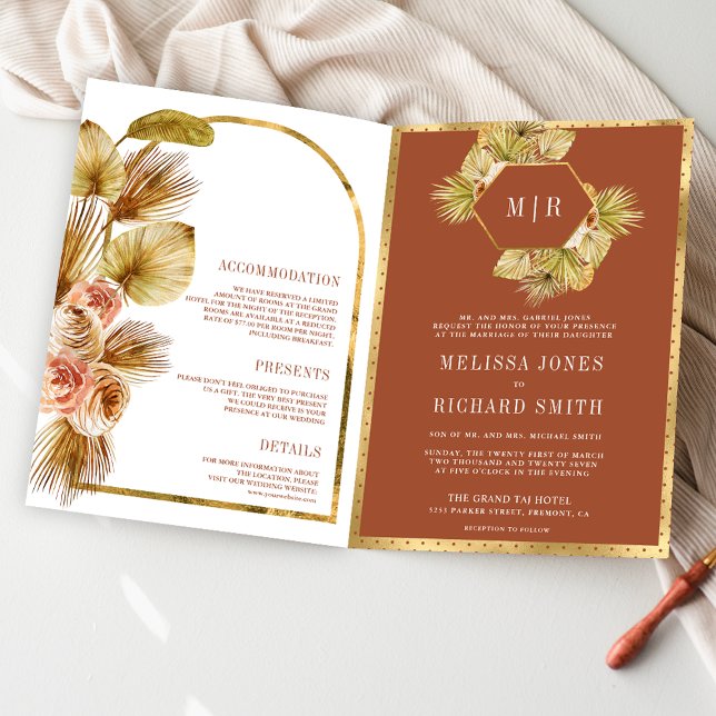 Boho Earthy Floral Terracotta QR Code Wedding Invitation (Creator Uploaded)