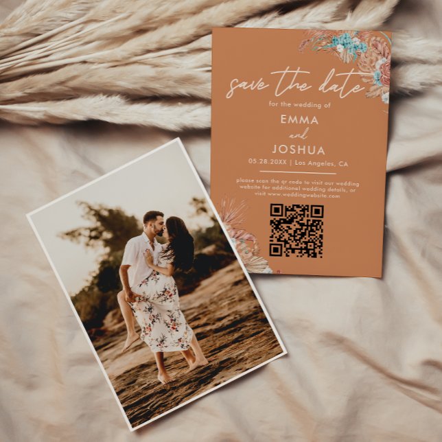 Boho Earthy Floral Wedding Photo Save The Date (Creator Uploaded)