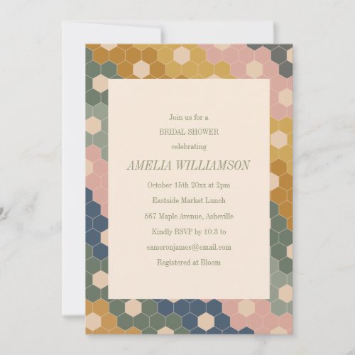 Boho Earthy Hexagon Border Bridal Shower Party Invitation
