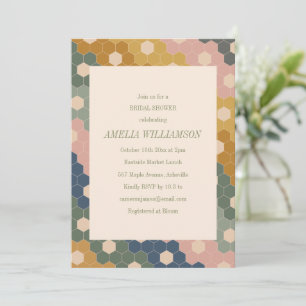 Boho Earthy Hexagon Border Bridal Shower Party Invitation