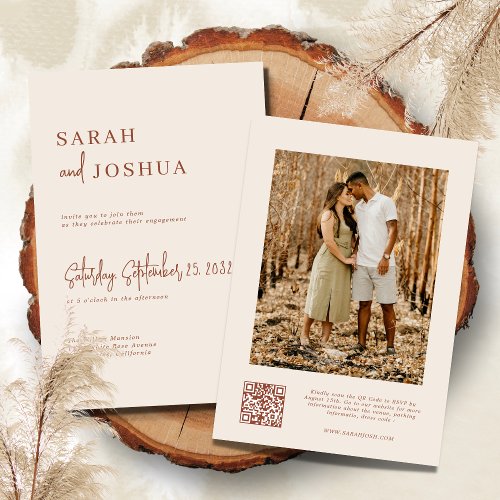 Boho Earthy Modern Unique Qr Code Script Photo  Invitation