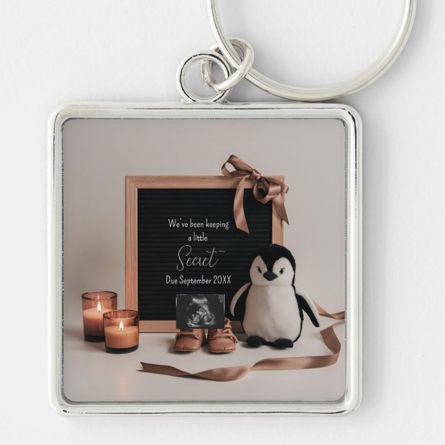Boho earthy neutral pregnancy announcement gift keychain (Front)