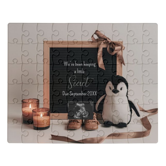 Boho earthy neutral pregnancy announcement  jigsaw puzzle (Puzzle Horizontal)