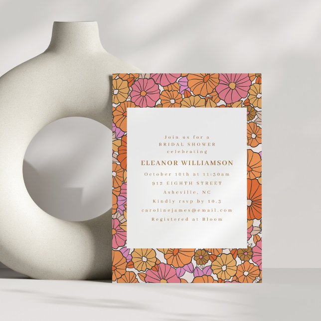 Boho Earthy Ochre Orange Floral Bridal Shower Invitation (Creator Uploaded)