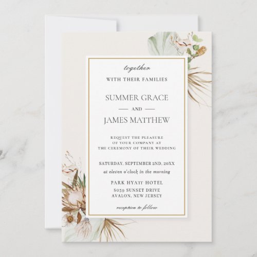 Boho Earthy Protea Palm Rust Brown Rustic Wedding  Invitation