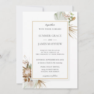Boho Earthy Protea Palm Rust Brown Rustic Wedding  Invitation