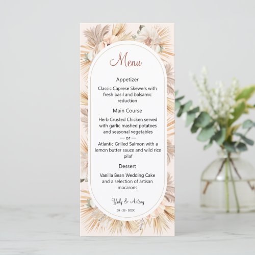 Boho Earthy Sand Floral Oval Arch Fine Art Wedding Menu