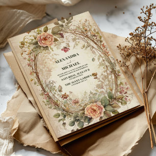 Boho Earthy Shades Clay Roses Wedding Invitation
