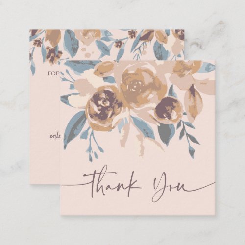 Boho earthy tone floral watercolor order thank you square business card