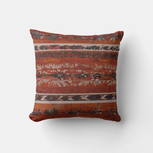 Boho Earthy Tribal Pattern Throw Pillow (Front)