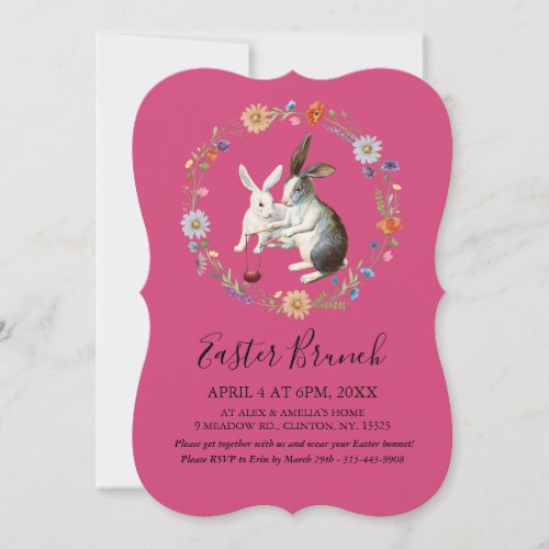 Boho Easter Brunch Bunnies Watercolor Wildflowers Holiday Card